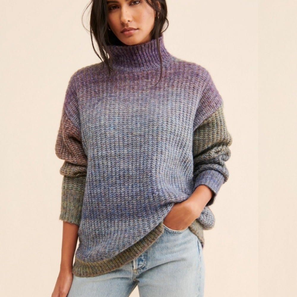 Women’s Ombre Turtleneck Knit Sweater - Purple Multi